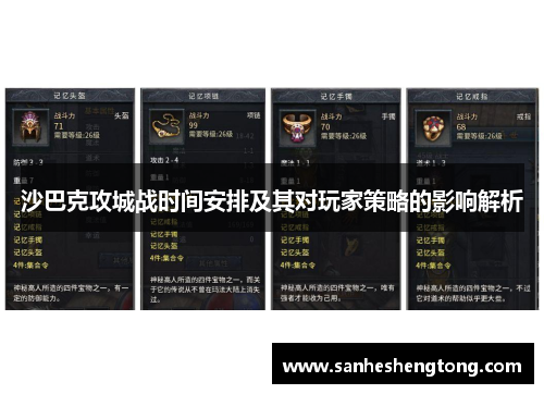 沙巴克攻城战时间安排及其对玩家策略的影响解析